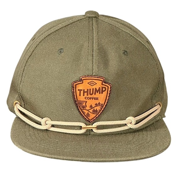 Thump Coffee Other - Thump Coffee Snapback Hat Adjustable Olive Green Leather Patch Rope Detail Cap